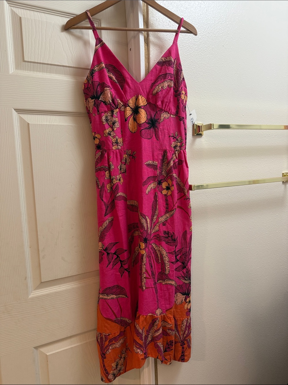 Donna Morgan Fuchsia Floral Slip Dress with Orange Hem